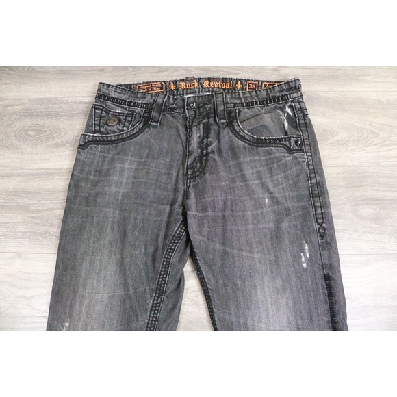 Rock Revival Jason Bootcut Distressed Black Denim Jeans Mens Size 38x33 - Picture 3 of 12